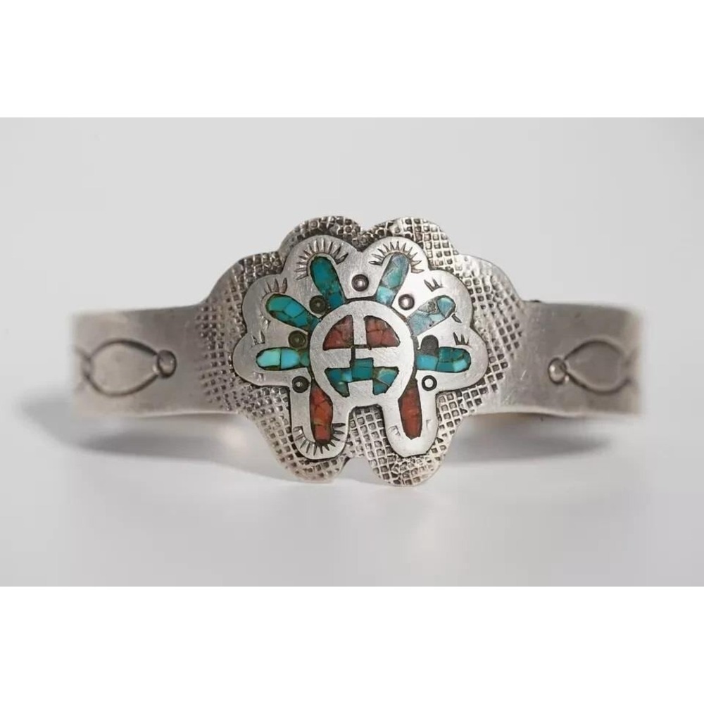 Randall Endito E Sterling Navajo Native‎ American Turquoise Coral Bracelet Inlay